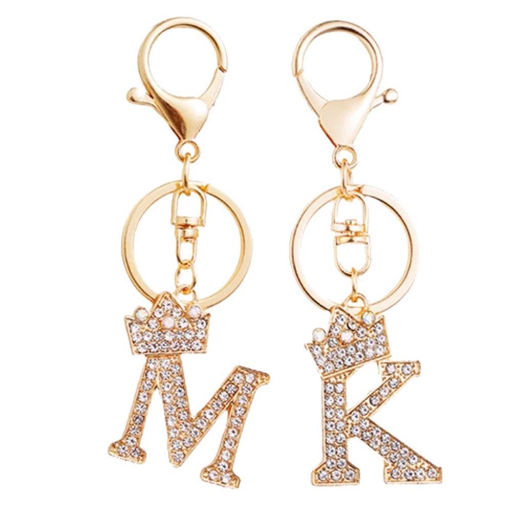 Luxo Rhinestone Coroa Inicial Carta Chaveiro Ouro Cristal A Z Alfabeto Para Mulheres Carro Chave Bolsa Decoração Ornamen