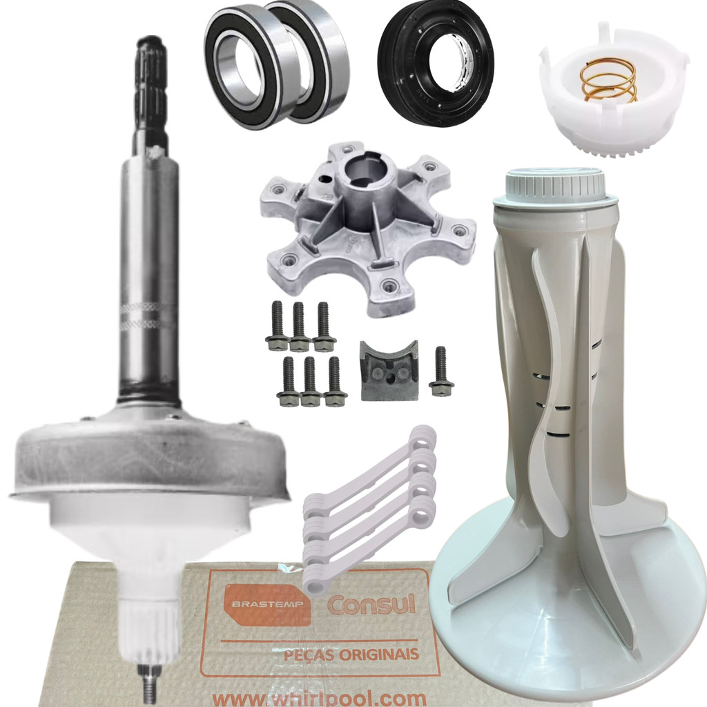 Kit Mecanismo Compativel Brastemp Ative 11kg Eixo Curto C/ Agitador Bwl11 Bwl09 Bwc11 C/ Sup. Cesto