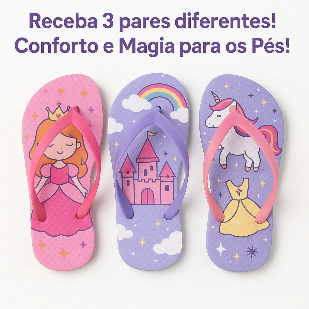 Kit 3 Pares Chinelo Infantil Menina Sortido Confortável Leve Macio em Oferta na Shopee