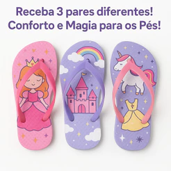 Kit 3 Pares Chinelo Infantil Menina Sortido Confortável Leve Macio