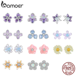 Bamoer 925 Prata Esterlina 1 Peça Brincos Pequena Coleção De Flores Elegantes Joias Antialérgicas Presente Feminino