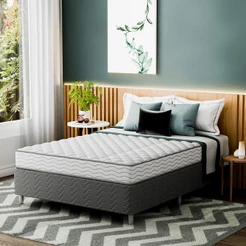 Cama Box com Colchão Casal Howie Espuma D28 (17x138x188) Branco e Cinza