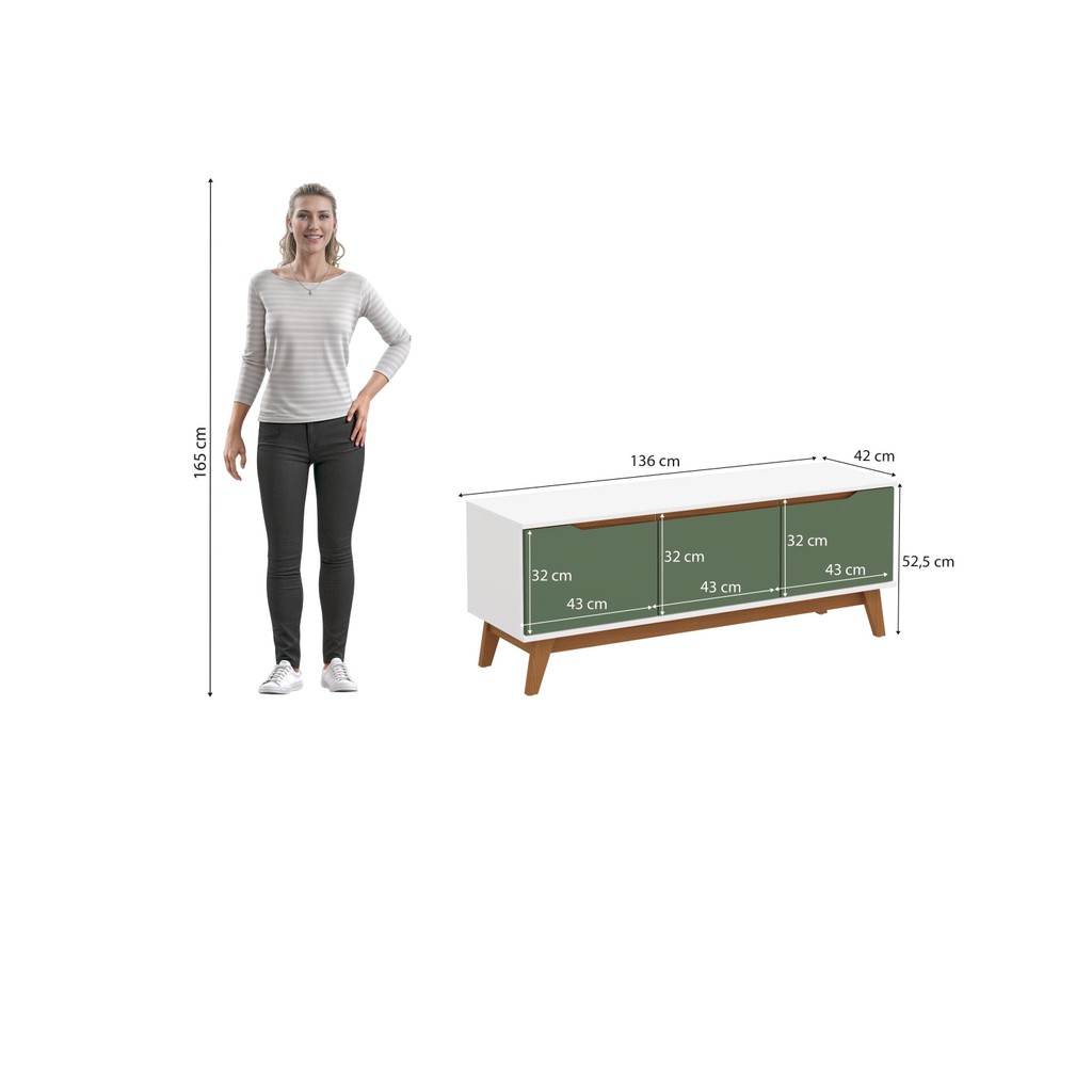 Detalhes do Rack Kappesberg 3 Portas Branco/Verde 136cm