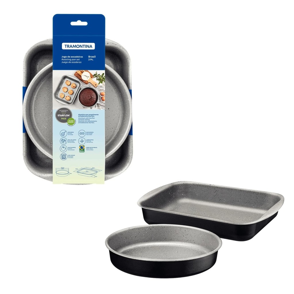 Jogo de Assadeiras 2 Peças Aluminio Revestimento Antiaderente Starflon Preta Tramontina - 20099086 em Oferta na Shopee