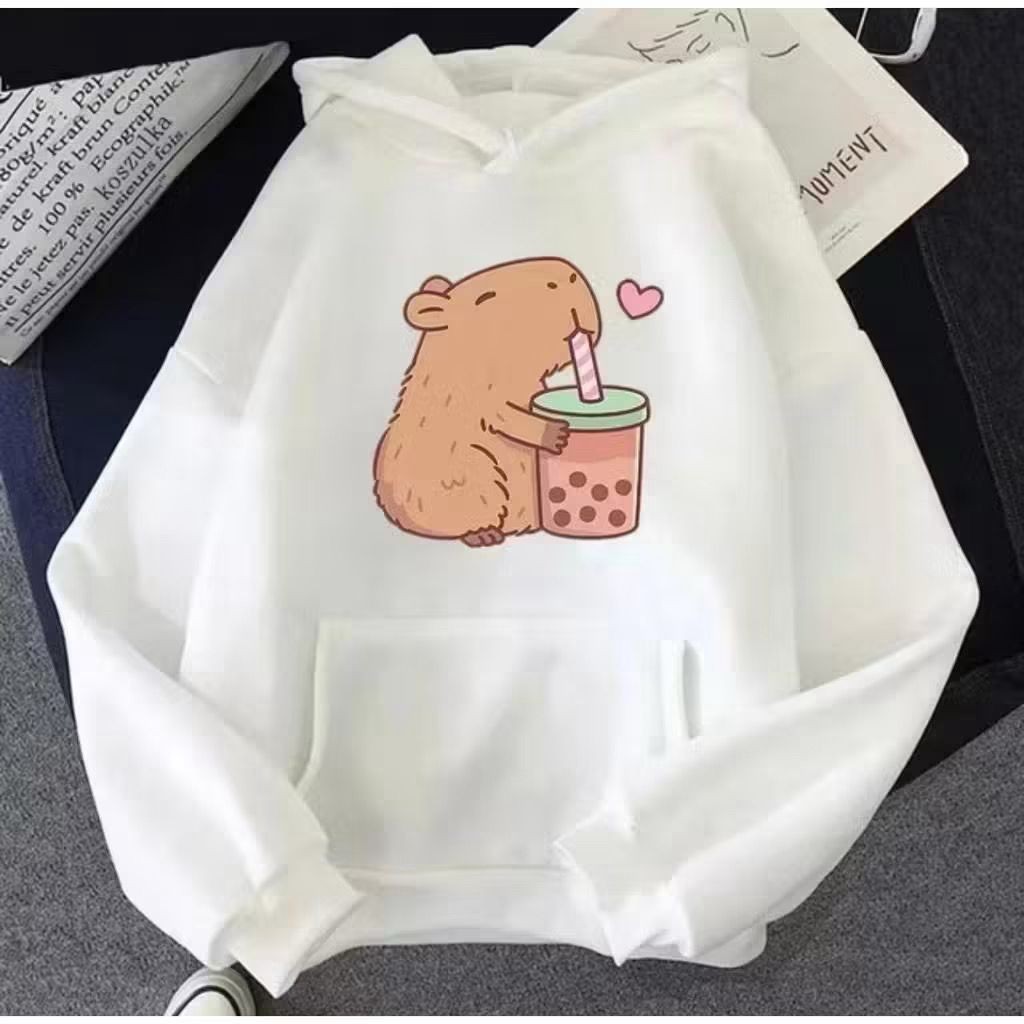 Moletom Canguru Com Gorro Feminino Blusa de Frio Feminina Estampada tendência capivara