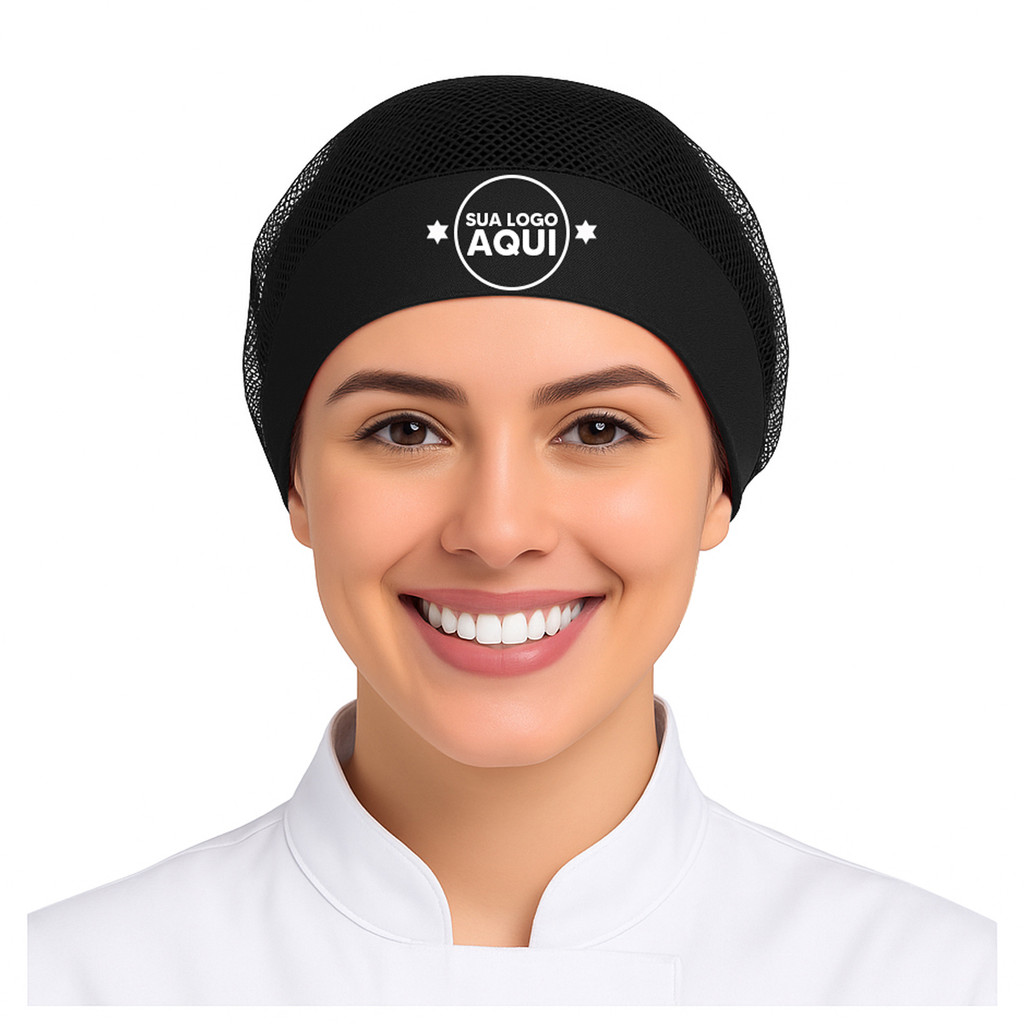 Touca De Rede Logo Personalizada Aba Cozinha Restaurante em Oferta na Shopee