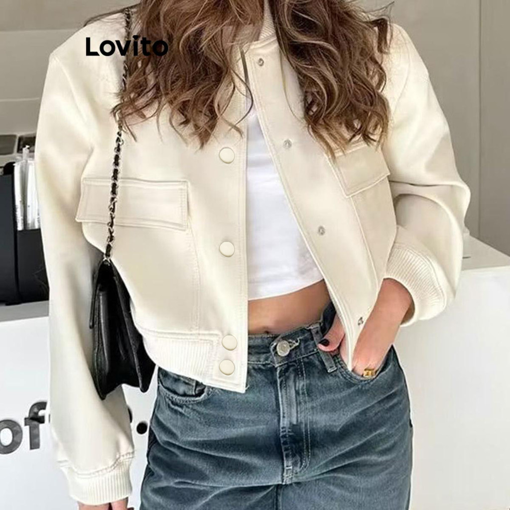 Lovito Jaqueta feminina casual com botão liso frontal LNL52139