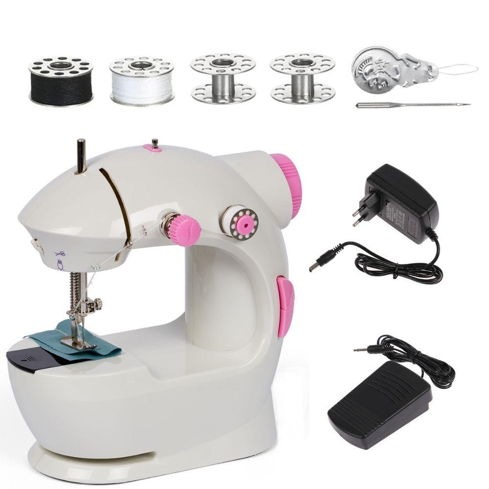 MINI MAQUINA DE COSTURA PORTATIL PARA REPAROS COSTUREIRA ELETRICA COM PEDAL BOBINA AGULHA COMPLETA BIVOLT