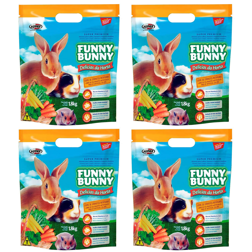 Kit 4x Funny Bunny Delícias da Horta Supra 1,8kg p/ Coelhos