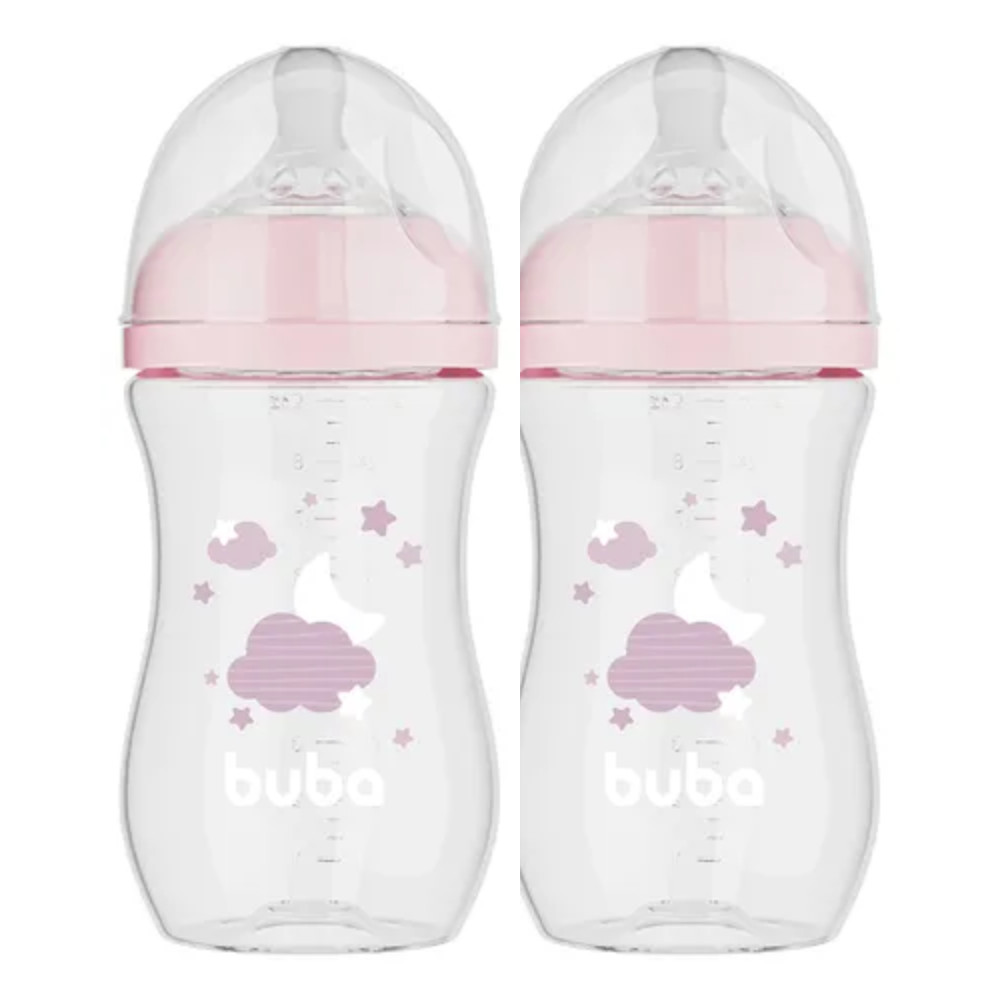 KIT C/ 2 MAMADEIRAS EASY FLOW NUVEM ROSA 270ML