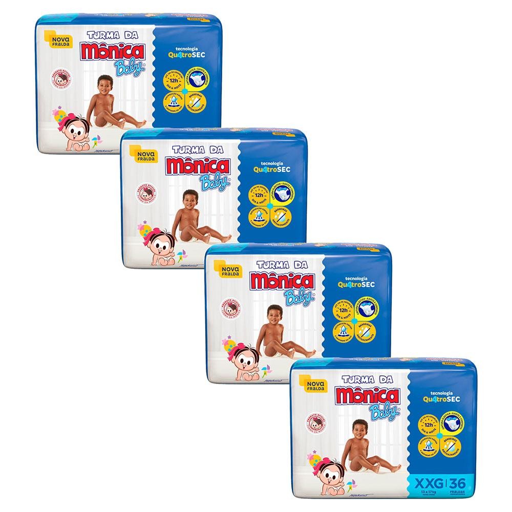 Kit 4 Fraldas Turma da Mônica Baby Mega XXG com 36un cada - Mom & Baby