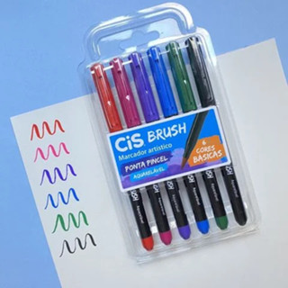 Caneta Brush Cores Basicas Cis Estojo com 6 Cores em Oferta na Shopee
