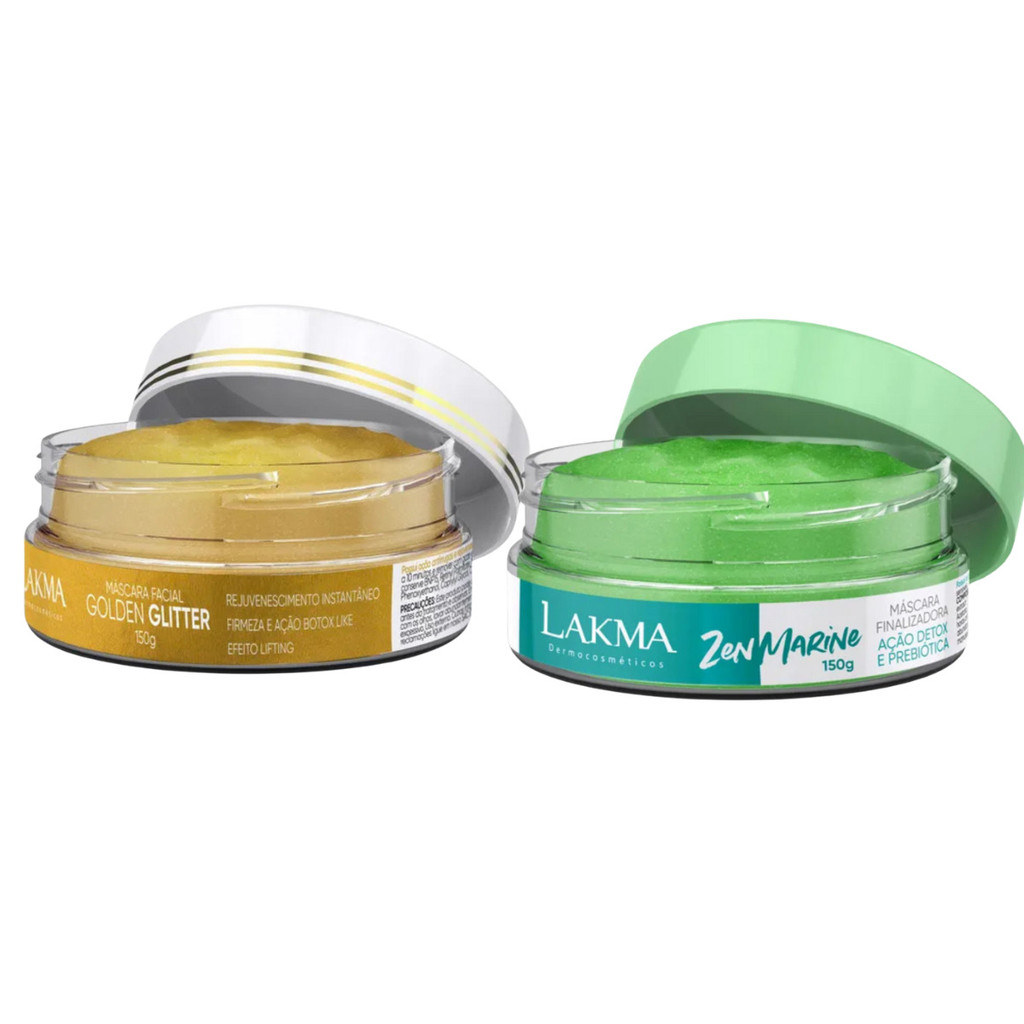 Kit Máscara Facial Ouro Golden Glitter e Zen Marine 150g Lakma Rejuvenescimento Detox e Hidratação