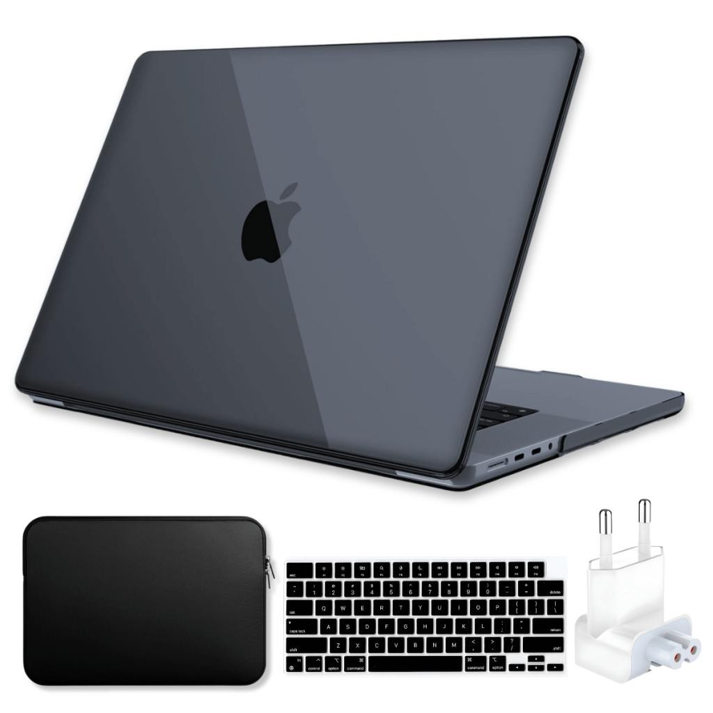 Capa SkinCase Black Diamond P/ MacBook Pro 16 Pol M3 M2 M1 Pro/Max Kit Plug+ Bag+ Prot Teclado Preto