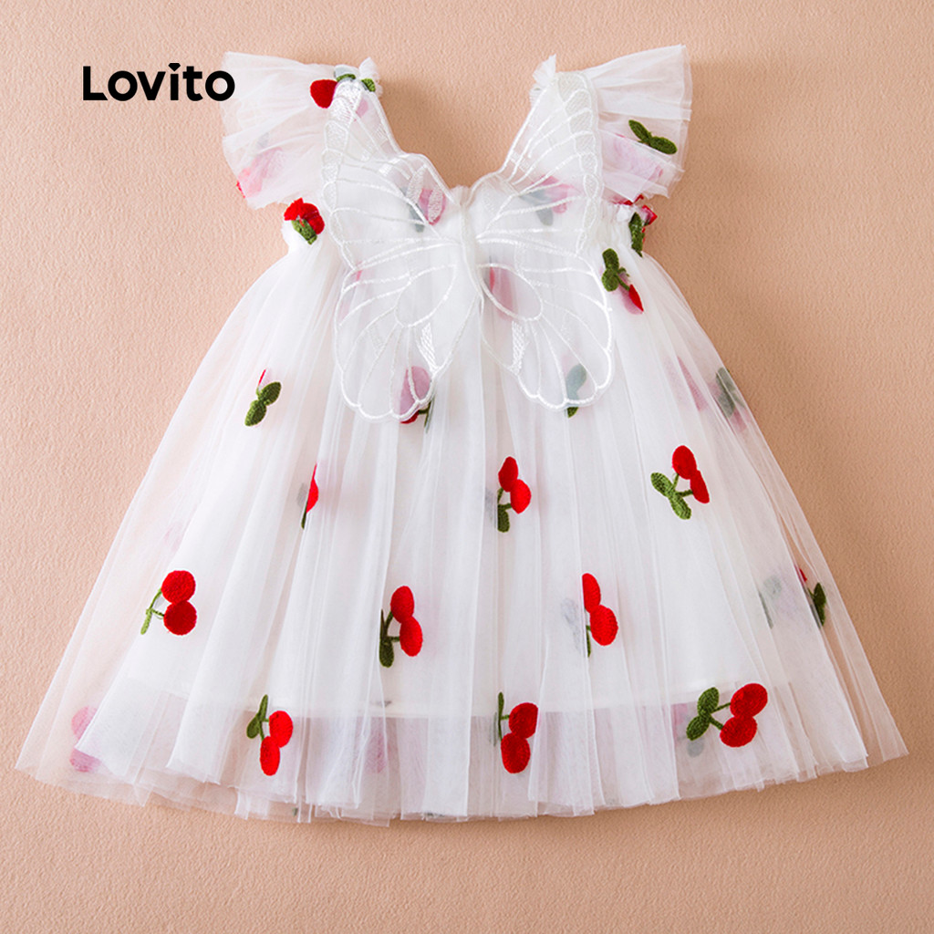 Lovito Vestido Branco Com Babados De Desenho Animado Fofo Para Bebê LCS099022 - Baby & Kids Fashion