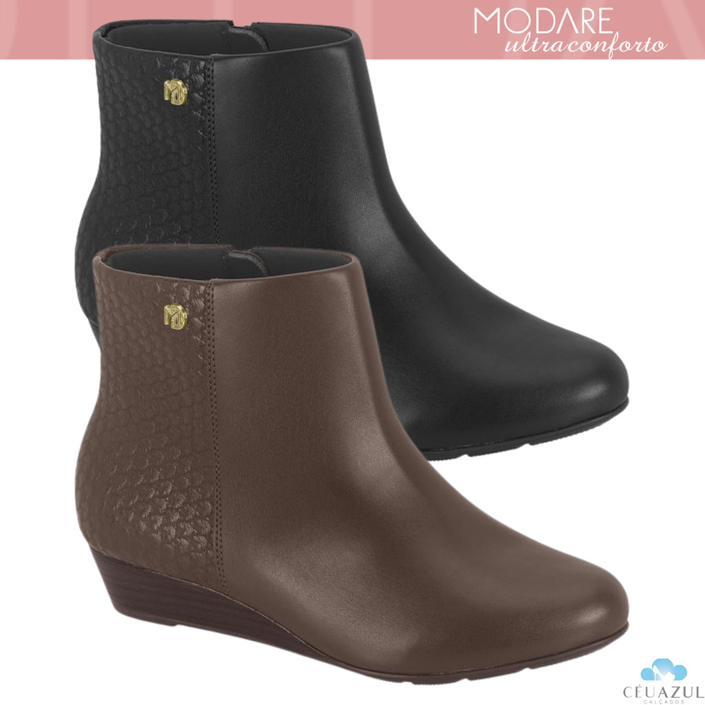 Bota Feminina Modare Ultraconforto Cano Curto Salto Anabela Estilo