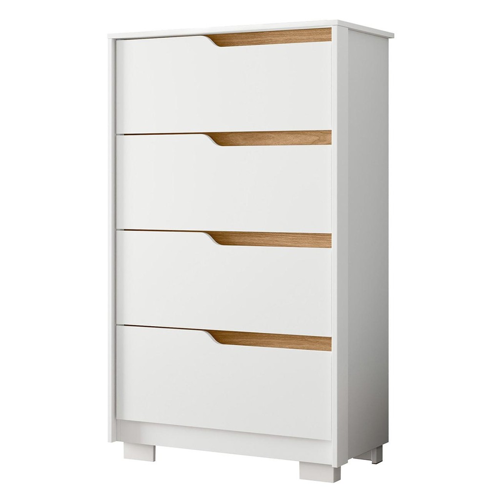 Cômoda Para Quarto 4 Gavetas 70cm Sole Flex Branco/Freijó - Albatroz
