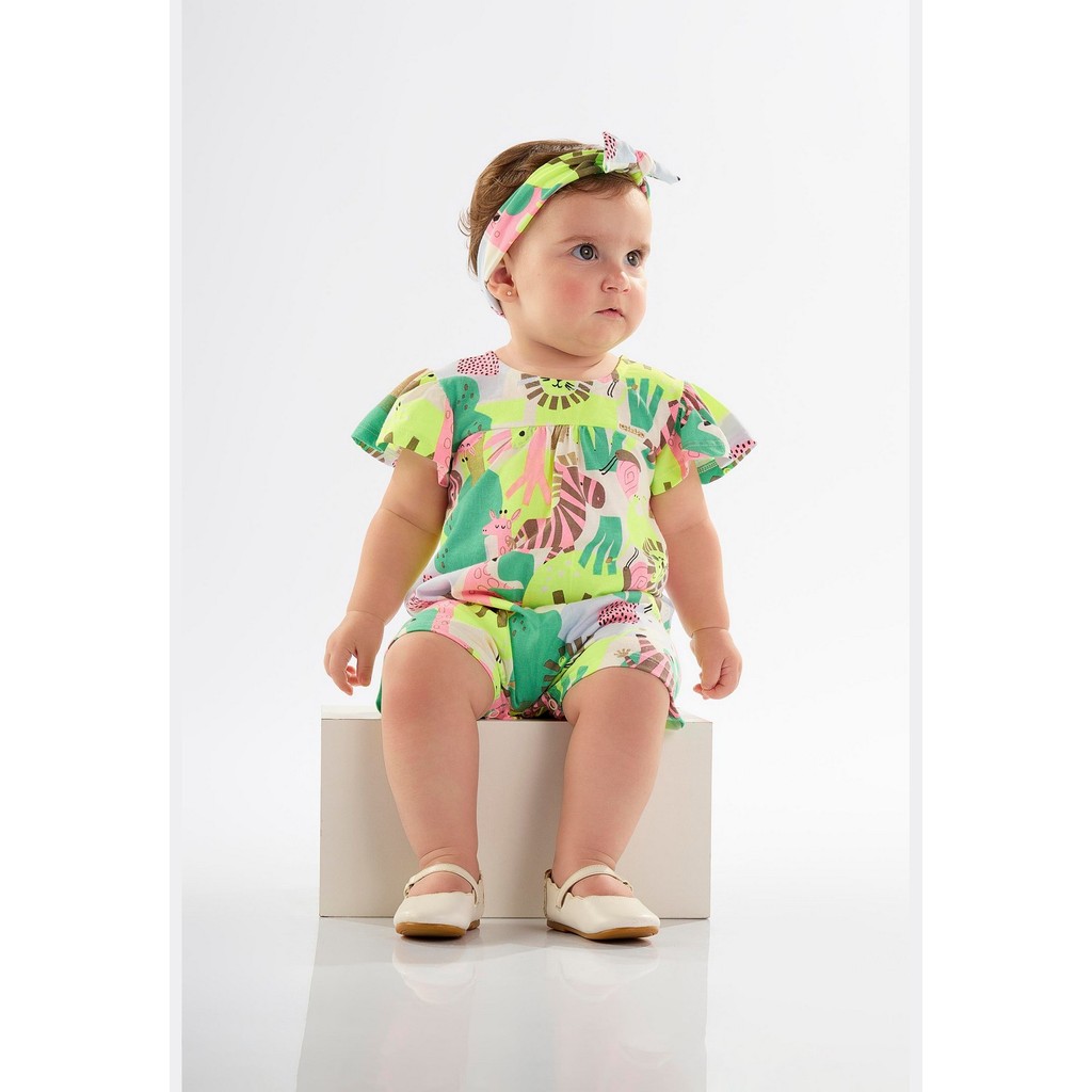 Macaquinho Banho de Sol e Faixa para Bebê Menina Up Baby - Baby & Kids Fashion