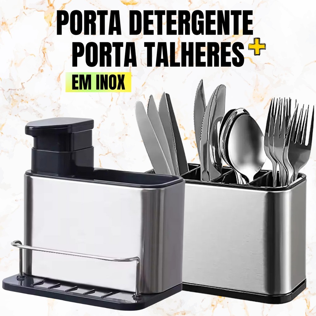 Kit de Escorredor de talheres com Porta Detergente em Aço Inox para Pia em Oferta na Shopee