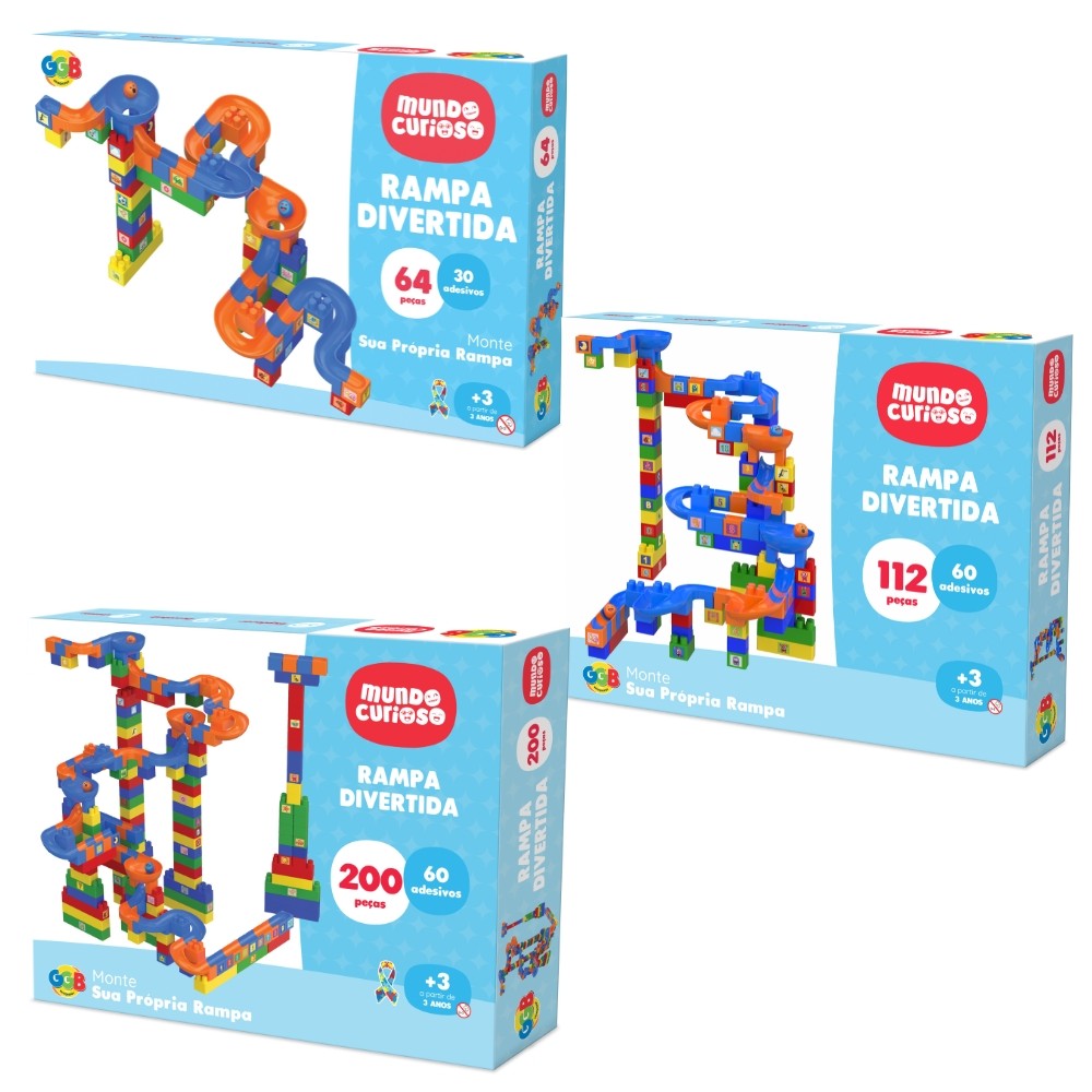 JOGO RAMPA DIVERTIDA 64, 112 OU 200 PEÇAS GGB BLOCOS DE MONTAR BRINQUEDO EDUCATIVO CONSTRUÇÃO
