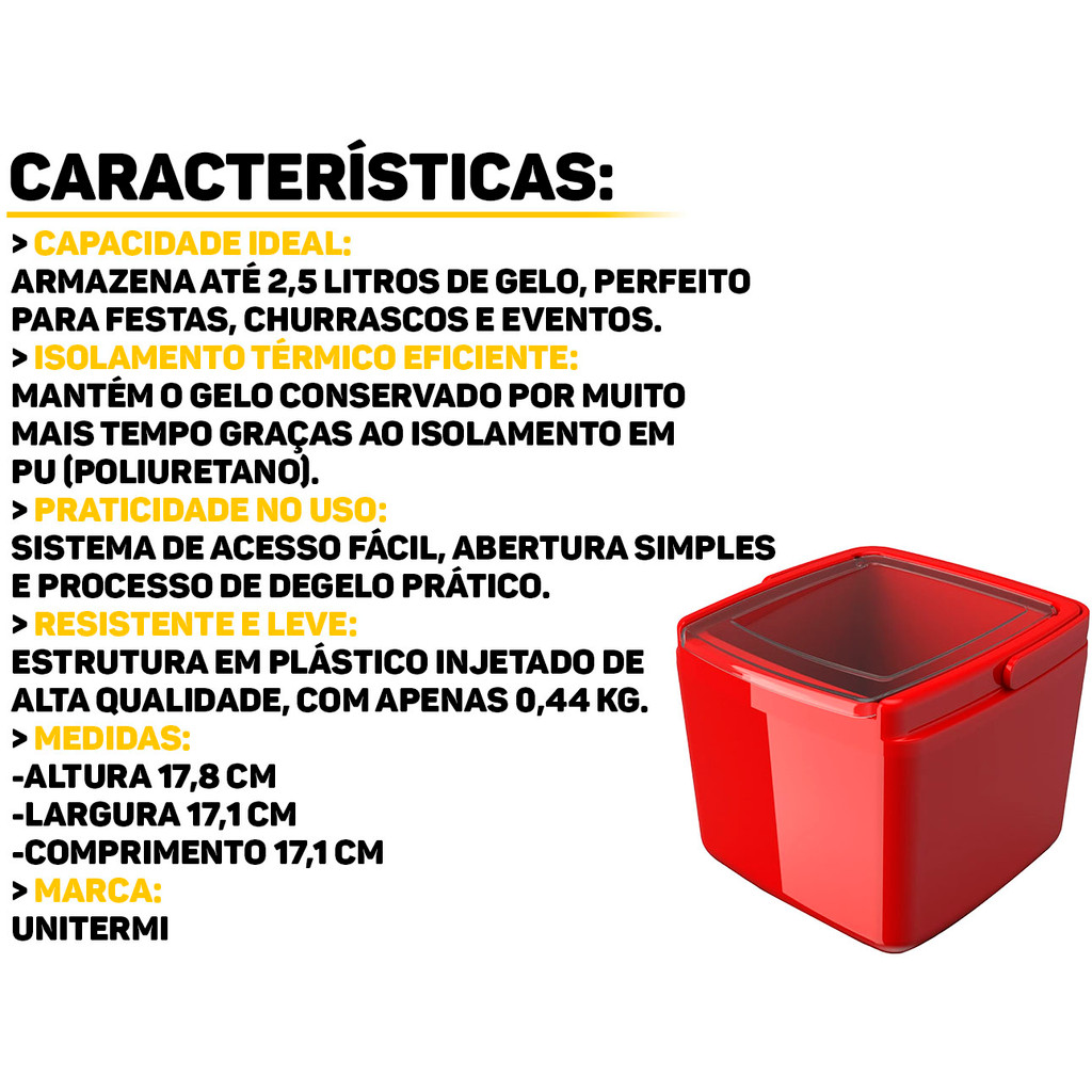 Porta Gelo Caixa Térmica Cooler Portátil Individual Alaska Com Alça 2,5 Litros Freezer Praia Unitermi · foto 2