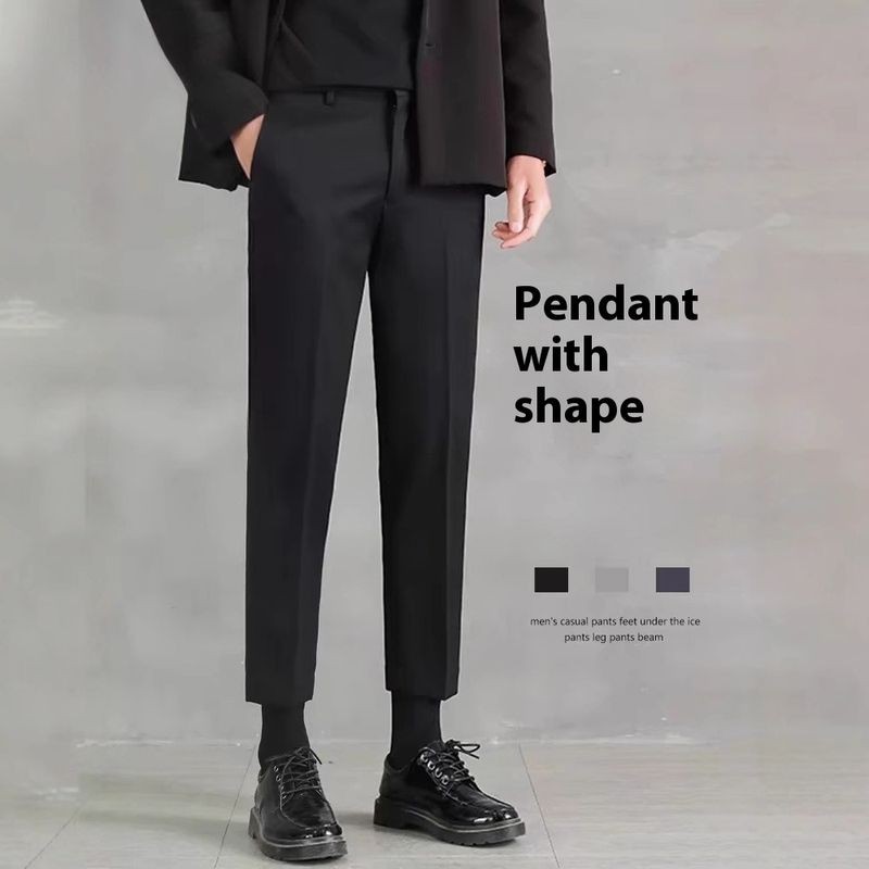 Calça Masculina Casual Perna Reta Drapeada Até O Tornozelo Justa