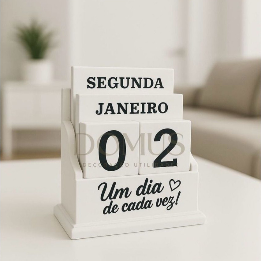 Calendário Preto Branco Decorativo de Madeira Multiuso de Mesa Escritório Sala