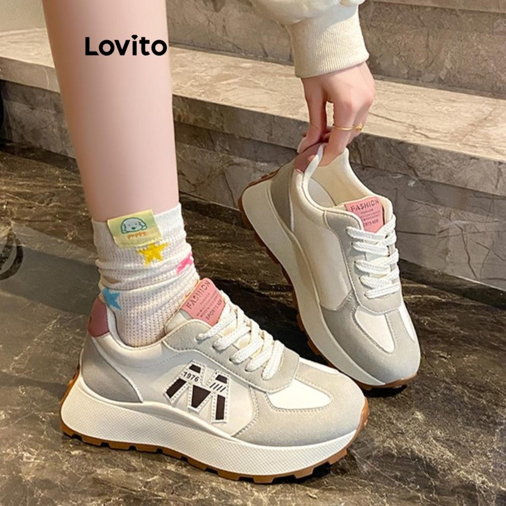 Lovito Sapatos casuais simples fundo macio leve tênis confortável para mulheres LFA67260 - Women Shoes