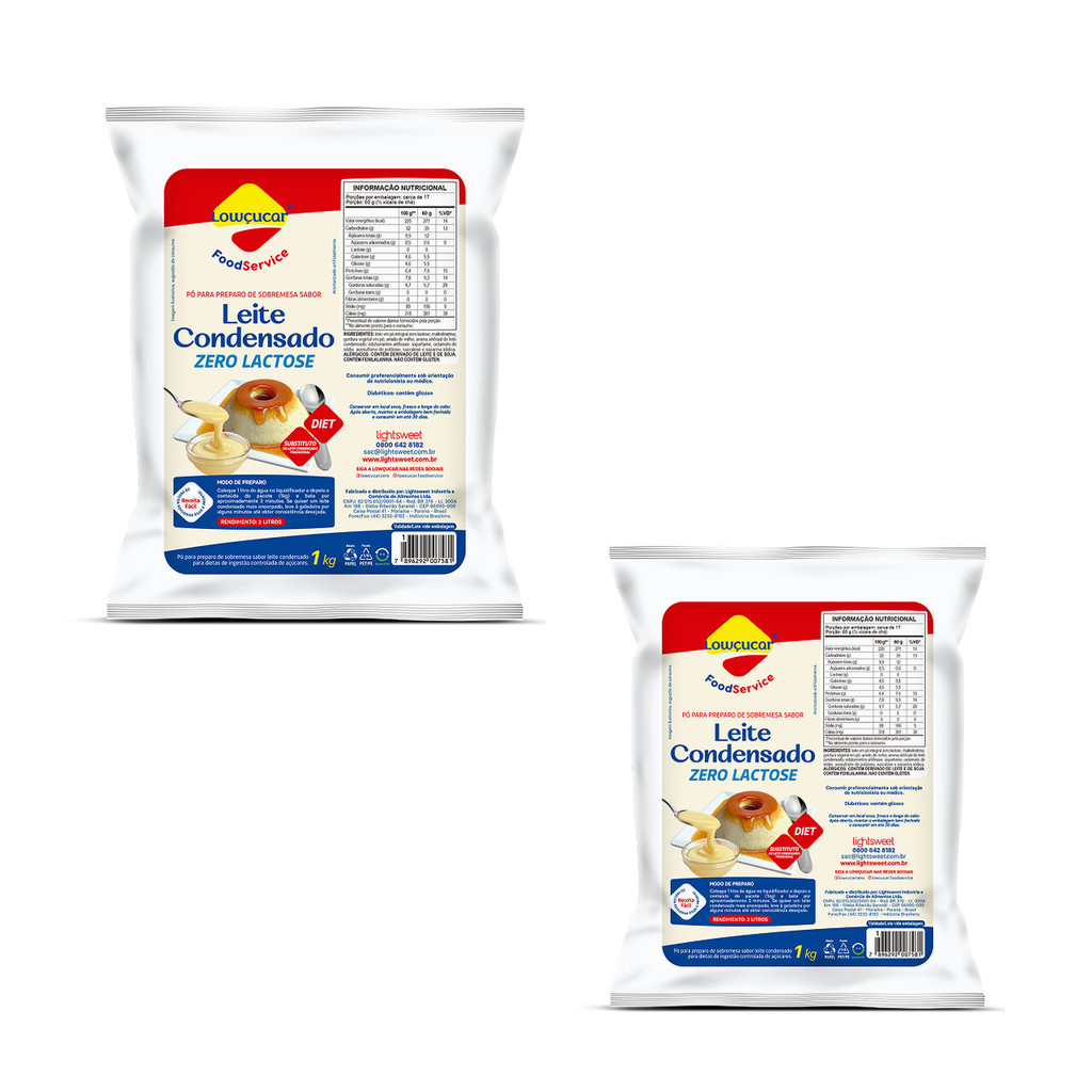 Kit 2 Unid. de Pó para preparo de Sobremesa de Leite Condensado Zero Lactose em Pó 1kg - Lowçucar