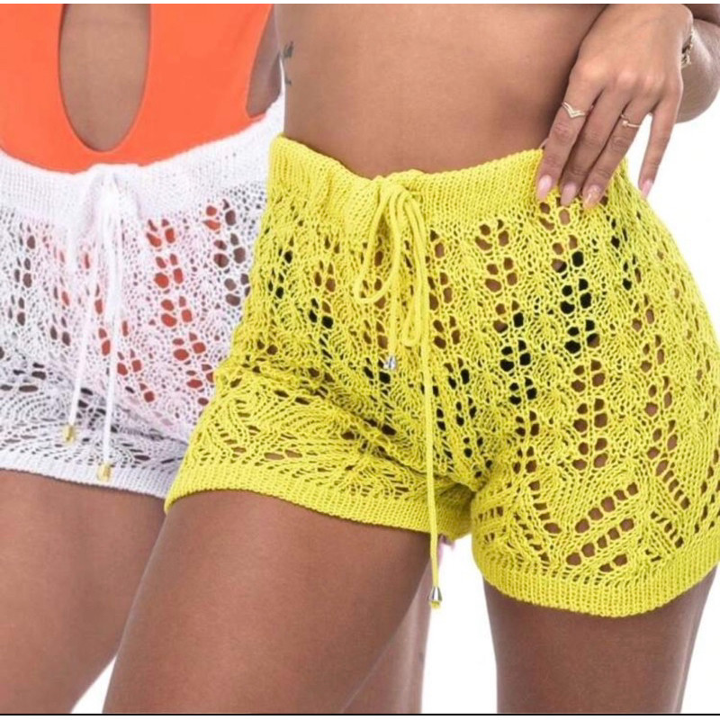 Kit 2 Shorts Bermudas Saída Praia Tricot Verão Furadinho Rendada em Oferta na Shopee