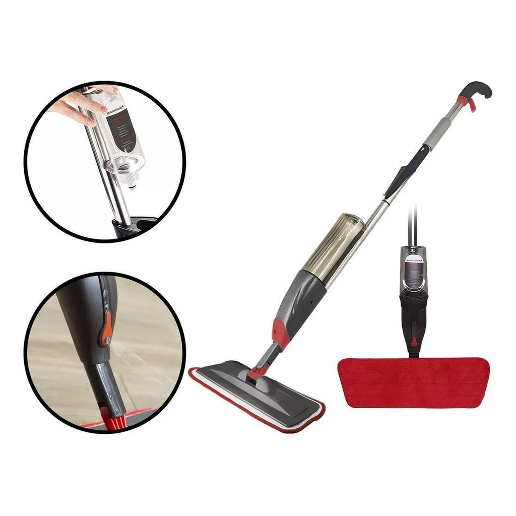 Mop Spray Esfregão 380ml - Microfibra Cabo Alumínio Ajustável Base Giratória - Livre de Frete em Oferta na Shopee