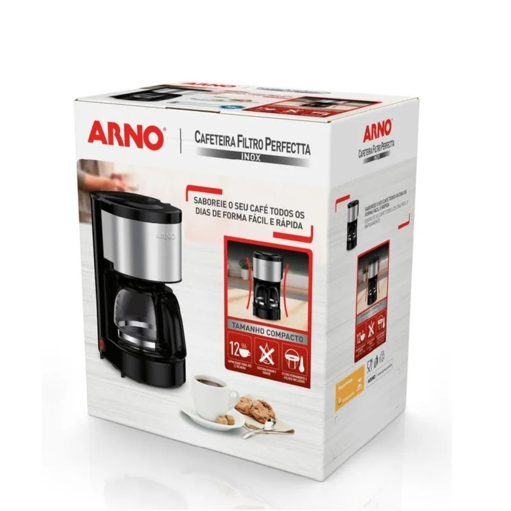 Cafeteira Elétrica Arno Perfectta CFPI 600ml Inox 110v com Jarra de Vidro e Filtro Permanente em Oferta na Shopee