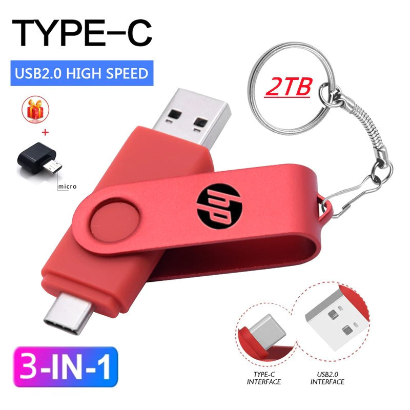 Unidade flash HP 2 Tb OTG 3 Em 1 USB Type C/Micro disk 1 512 Gb 256 128 Pendrive Para Telefone Android