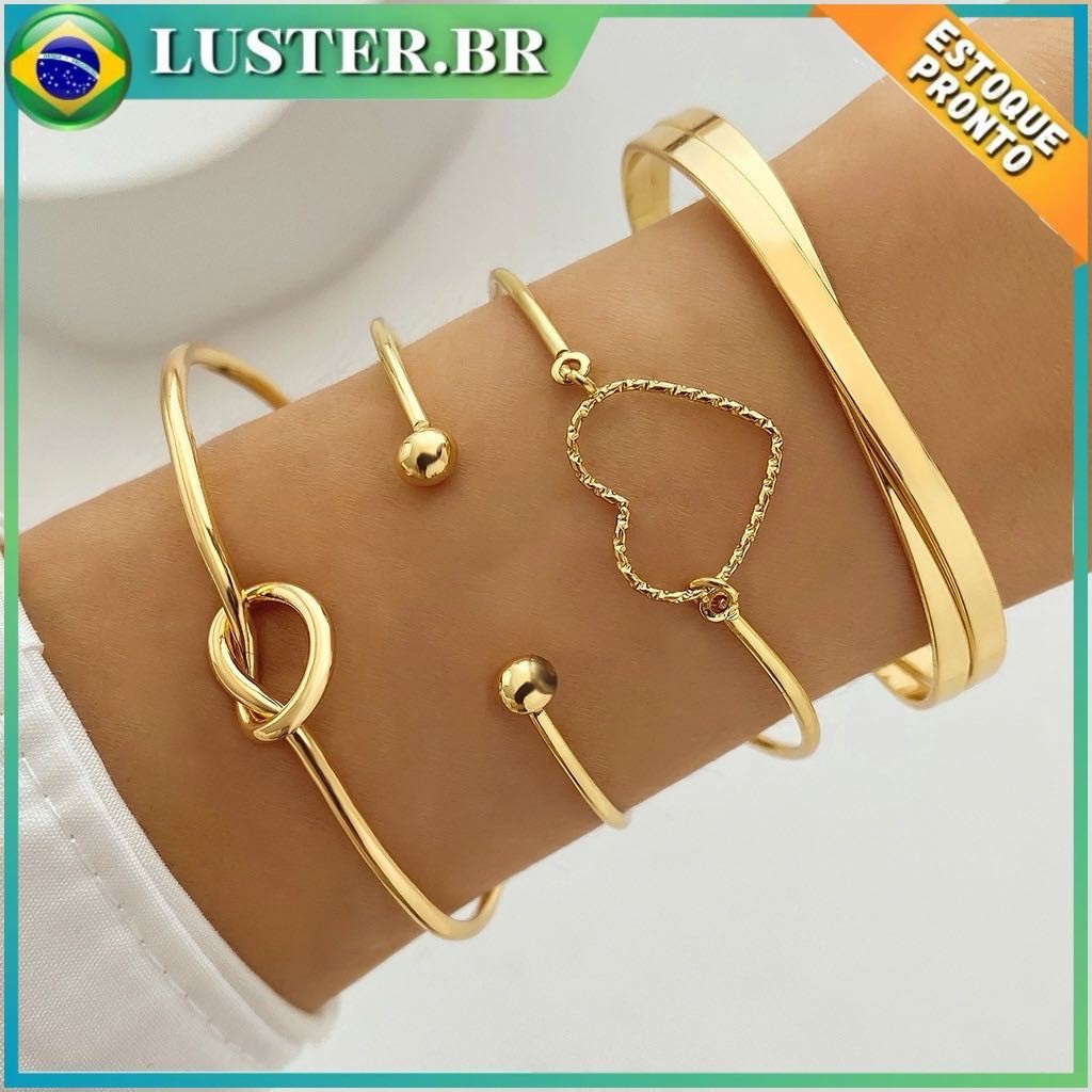 4 pçs/set Conjunto Pulseira Banhada A Ouro Criativa Pulseira Vintage Joias Femininas 4 pçs/set Pulseira banhada a prata
