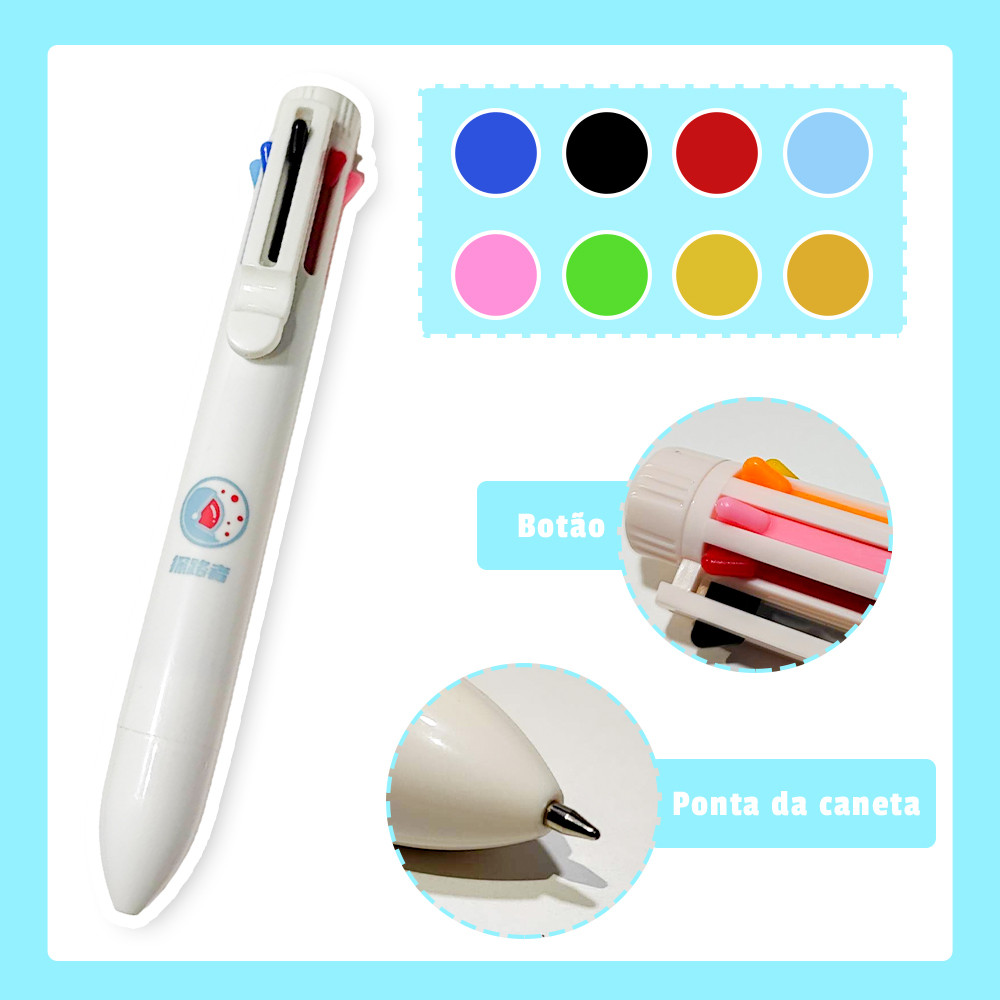 Caneta esferográfica retrátil de 0,7 mm e oito cores, material de escritório para estudantes em Oferta na Shopee