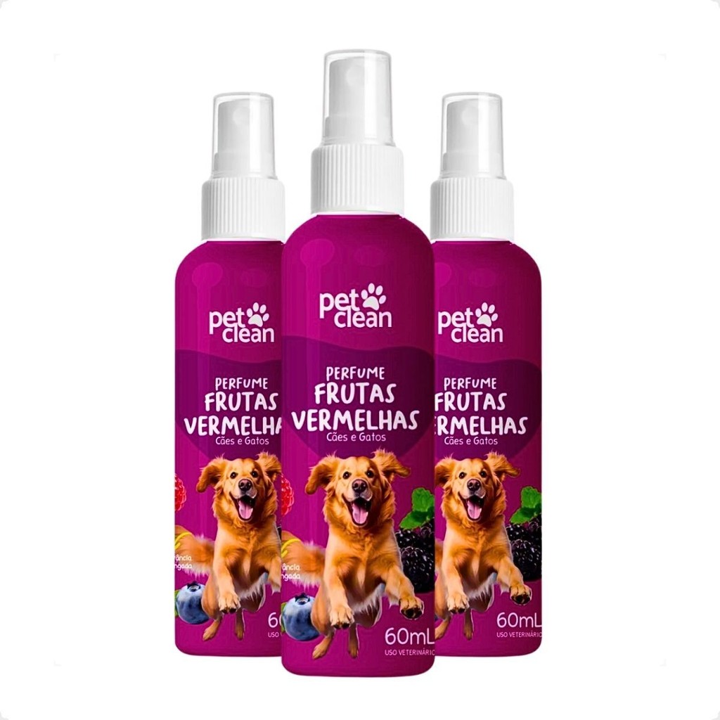 Kit 3 Perfume Colônia Frutas Vermelhas 60ml P/ Cães E Gatos - Pet Clean