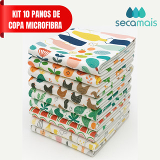 Kit 10 Panos Prato Microfibra Copa 40x60 ou 35x55cm Estampado Seca Mais