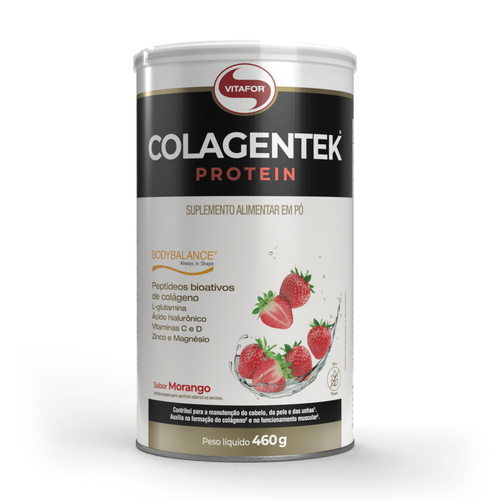 Colagentek Protein Lata Sabor Morango 460G Vitafor