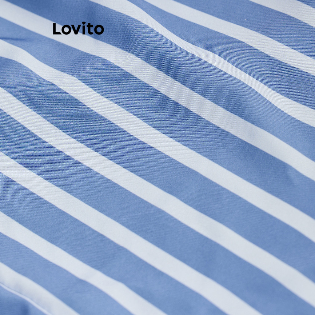 Detalhes do Lovito Blusa Feminina Casual Listrada com Laço Traseiro L112ED183