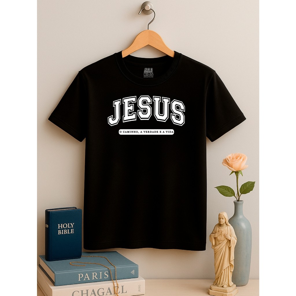 Camiseta Algodão Juvenil e Infantil Unissex Gospel Jesus o caminho Abençoado Menino Menina envio rapido