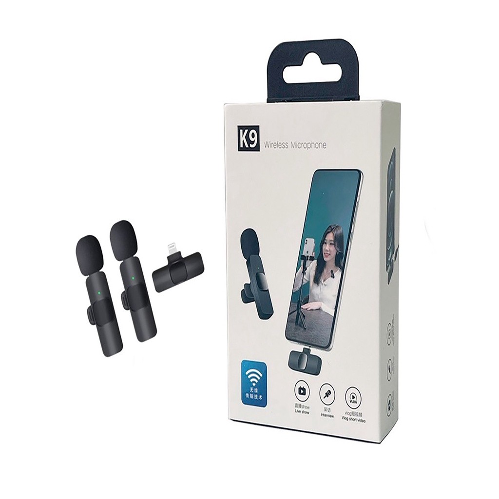 Microfone de Lapela Sem Fio K9 Vlog Compatível  iPhone e Android Direct Selling