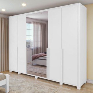 Guarda Roupa Casal 100% MDF 6 Portas Easy Space Com Espelho E Pés Branco -Lopas em Oferta na Shopee