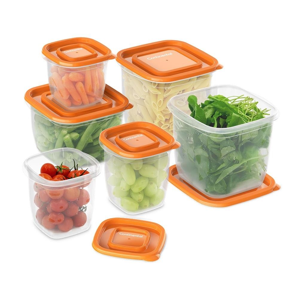 Conjunto de Potes de Plástico Laranja Continental - 6 Unidades em Oferta na Shopee