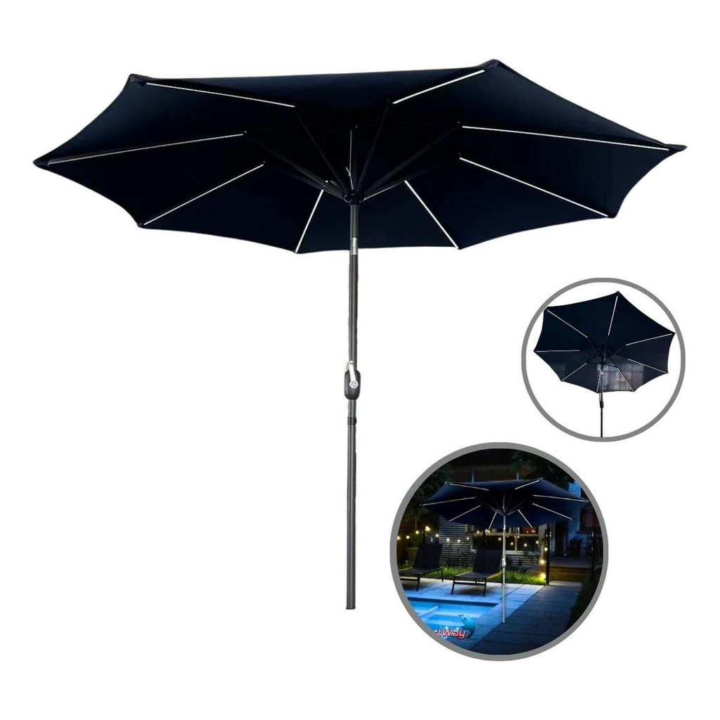 Ombrelone 2,7 Metros Guarda Sol Gigante Praia Piscina Jardim Azul C/ Iluminação Led