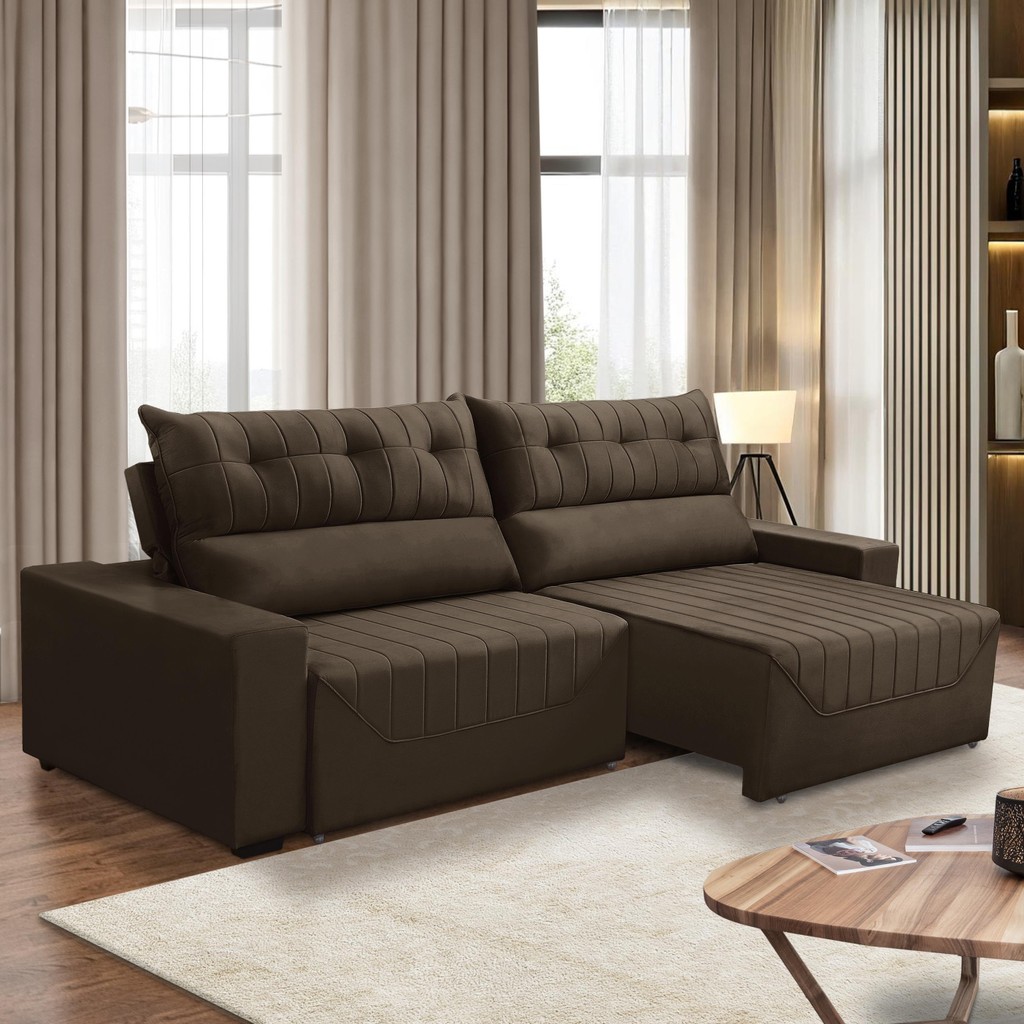 Sofá Retrátil e Reclinável 5 Lugares 3,00m Antonella Veludo Adonai Estofados em Oferta na Shopee