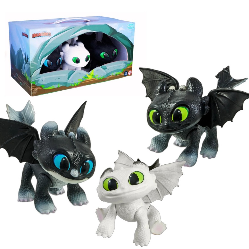 Brinquedo Kit 3 Mini Dragões Eclipse,Dawn, Dusk Como Treinar Seu Dragão -  Pupee