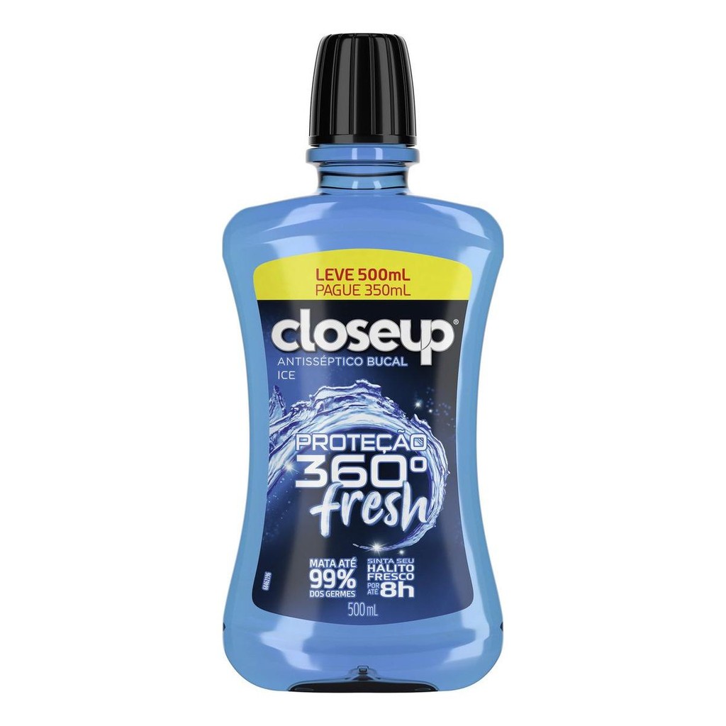 Enxaguante Bucal Antisseptico Ice Closeup Protecao 360° Fresh Frasco Leve 500ml Pague 350ml