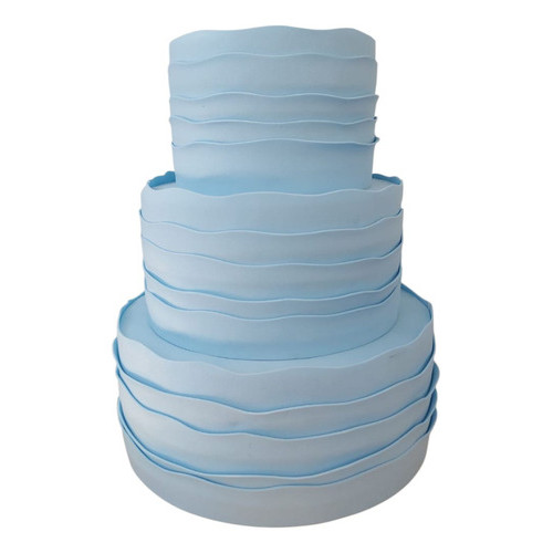 Bolo Fake Falso Azul Claro Espatulado Ruflado Camadas 19 em Oferta na Shopee