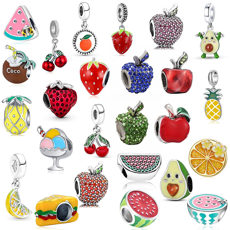 Berloques De Prata 925 Clássico Charme Morango Cereja Pulseira Acessórios Estilo Frutas Colar Presente Do Feriado
