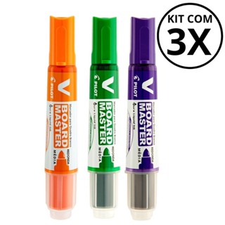 Kit com 3 Marcadores Para Quadro Branco - PILOT/ PILOTO KITS:VERDE+VIOLETA+LARANJA em Oferta na Shopee